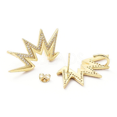 Brass Micro Pave Clear Cubic Zirconia Stud Earrings EJEW-G350-03G-1