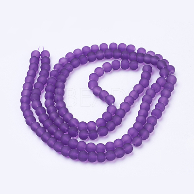 Baking Paint Purple Frosted Round Transparent Glass Bead Strands X-GLAA-S031-6mm-36-1