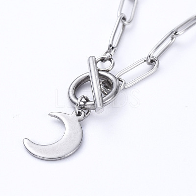 Non-Tarnish Moon 304 Stainless Steel Pendant Necklaces X-NJEW-JN02888-02-1