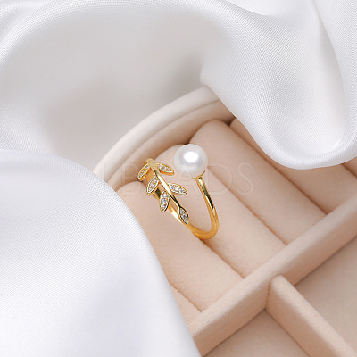 Natural Freshwater Pearl with Clear Cubic Zirconia Cuff Rings WGACE42-19-1