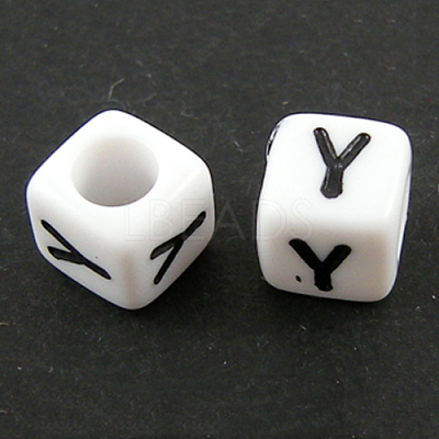 Letter Acrylic European Large Hole Beads X-OPDL-R050-10mm-Y-1