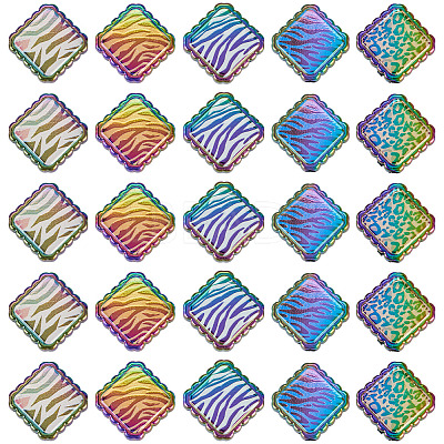 30Pcs Rainbow Iridescent Printed Opaque Acrylic Beads OACR-TA0001-73B-1