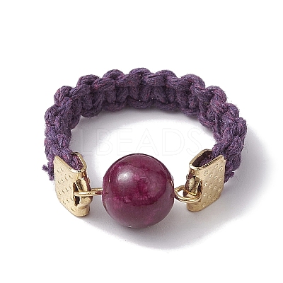 Glass Round Ball Braided Bead Style Finger Ring RJEW-JR00600-02-1