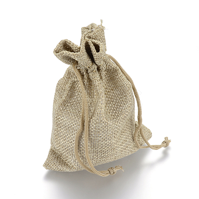 Polyester Imitation Burlap Packing Pouches Drawstring Bags X-ABAG-R005-20x30-01-1