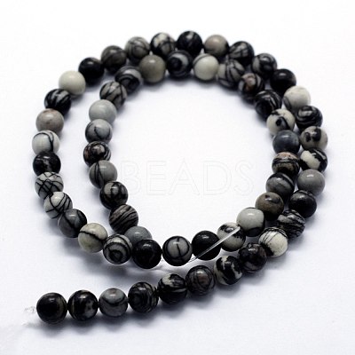 Natural Black Silk Stone/Netstone Beads Strands X-G-I199-11-6mm-1