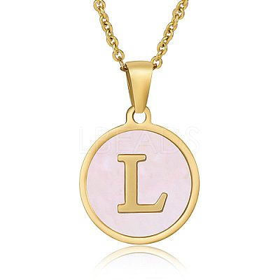 Natural Shell Initial Letter Pendant Necklace LE4192-13-1