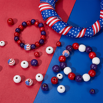 140Pcs 7 Style Independence Day Natural Wood Beads WOOD-SC0001-45-1