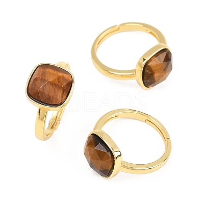 Natural Tiger Eye Finger Rings with Brass Findings G-H353-04G-01-1