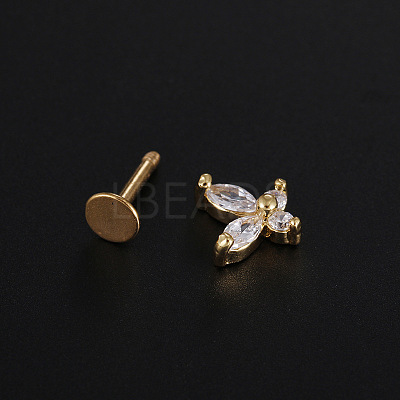 Stainless Steel Micro Pave Clear Cubic Zirconia Internally Threaded Labrets WGBE4CC-04-1