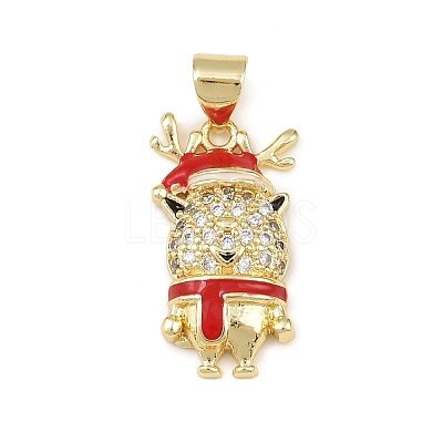 Christmas Brass Micro Pave Cubic Zirconia Enamel Pendants KK-B164-01G-03-1