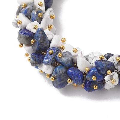 Natural Lapis Lazuli & Synthetic White Howlite Beaded Bracelets for Women BJEW-JB13150-02-1