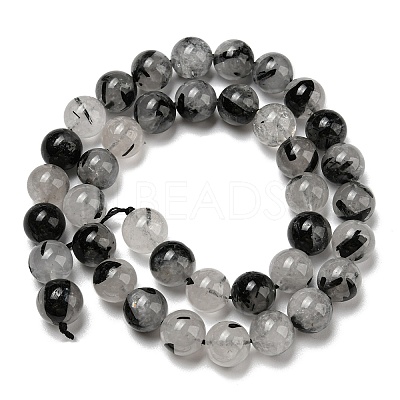 Grade A Natural Tourmalinated Quartz/Black Rutilated Quartz Beads Strands G-R494-A06-04-1