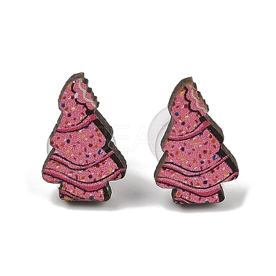 Wood Stud Steel Needle Earrings EJEW-U016-04P-01-1