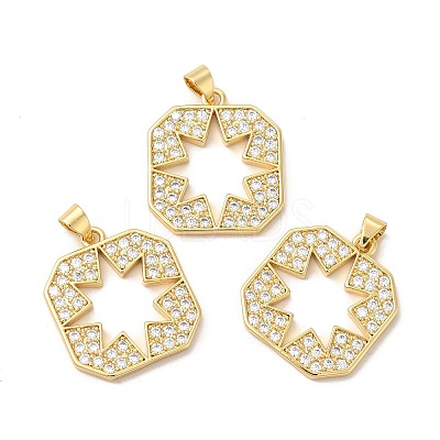 Rack Plating Brass Micro Pave  Cubic Zirconia Pendants KK-B068-34G-1