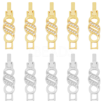 10Pcs 2 Colors Rack Plating Brass Micro Pave Clear Cubic Zirconia Watch Band Clasps ZIRC-DC0001-08-1