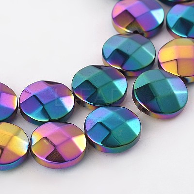 Electroplate Non-magnetic Synthetic Hematite Flat Round Bead Strands G-L368-05E-1