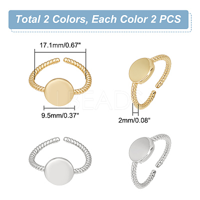 4Pcs 2 Colors Brass Flat Round Open Cuff Ring RJEW-UN0002-43-1