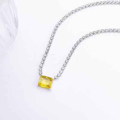 Brass Pave Cubic Zirconia Rectangle Pendant Tennis Necklaces FS-WGB48C6-03-1
