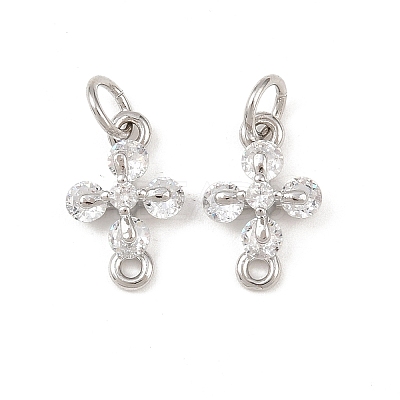 Brass Pave Clear Cubic Zirconia Cross Links Connector Charms KK-G544-16P-1