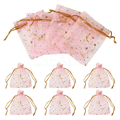 30Pcs Gold Stamping Moon Star Organza Drawstring Gift Bags ABAG-TA0002-21G-1