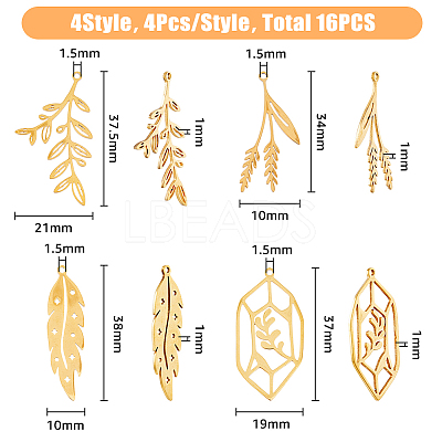 16Pcs 8 Style 201 Stainless Steel Pendants STAS-DC0014-33-1