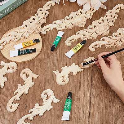 8Pcs 2 Styles Natural Solid Wood Carved Onlay Applique Craft AJEW-DC0001-61-1