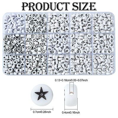 900Pcs 15 Styles White and Black Acrylic Beads SACR-YW0001-67-1
