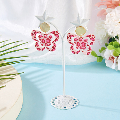 Brass Printing Acrylic Butterfly Dangle Stud Earrings EJEW-TA00674-1