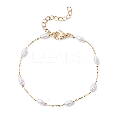 Plastic Pearl Oval Bead Link Bracelets BJEW-JB12603-1