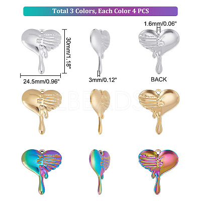 12Pcs 3 Colors 304 Stainless Steel Pendants STAS-UN0039-27-1