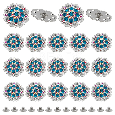 20Pcs Flower Zinc Alloy & Rhinestone & Glass Rivets BUTT-NB0001-84A-1