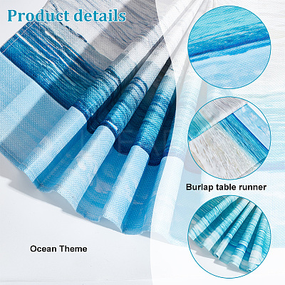 2Pcs 2 Style Gradient Summer Ocean Beach Burlap Table Runner AJEW-DR0001-17-1