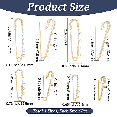 16Pcs 4 Styles Iron Rhinestone Safety Pins FIND-SC0022-25G-1