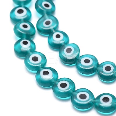 Handmade Evil Eye Lampwork Flat Round Bead Strands LAMP-L058-8mm-11-1