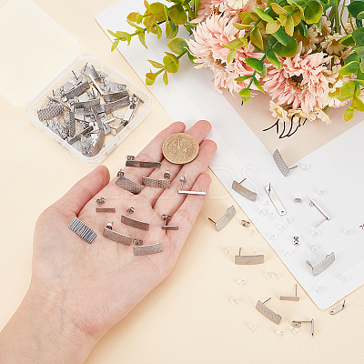 60Pcs 10 Style Rectangle Shape 201 & 304 Stainless Steel Stud Earring Finding STAS-PH0005-29-1
