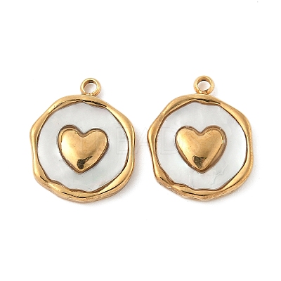 304 Stainless Steel Pave Natural Shell Pendants STAS-F319-02B-G02-1