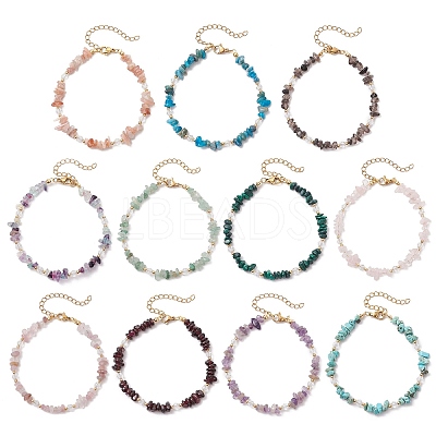 Natural Gemstone Chip Beaded Bracelets for Women BJEW-JB11742-1