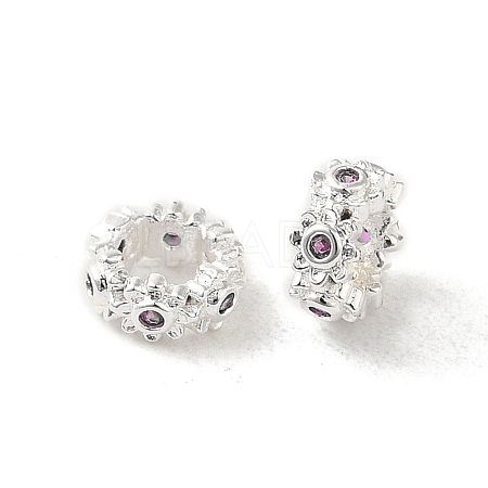 Silver Brass with Cubic Zirconia European Beads KK-B088-01A-02S-1