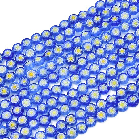 Handmade Millefiori Glass Flat Round Bead Strands LK-P010-04-1