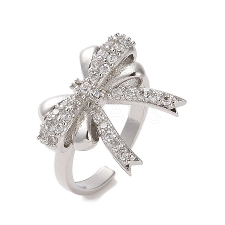 Brass Micro Pave Cubic Zirconia Open Cuff Ring RJEW-K256-58I-P-1