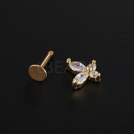 Stainless Steel Micro Pave Clear Cubic Zirconia Internally Threaded Labrets WGBE4CC-04-1