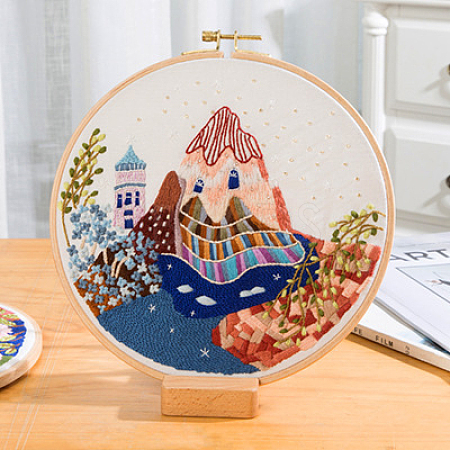 Mountain & River Scenery Pattern Embroidery Starter Kits DIY-P077-072-1
