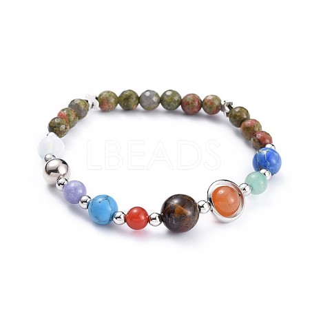 Faceted Natural & Synthetic Mixed Stone Beads Stretch Bracelets BJEW-JB04389-04-1