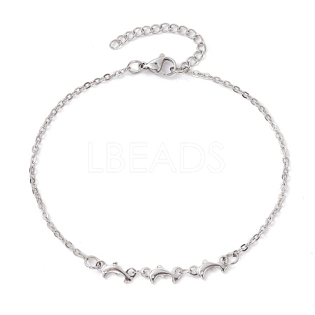 304 Stainless Steel Dolphin Link Anklets with Cable Chains AJEW-AN00569-1