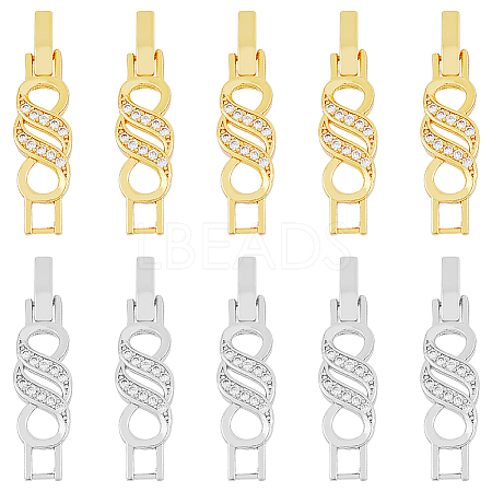10Pcs 2 Colors Rack Plating Brass Micro Pave Clear Cubic Zirconia Watch Band Clasps ZIRC-DC0001-08-1