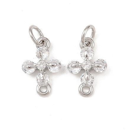 Brass Pave Clear Cubic Zirconia Cross Links Connector Charms KK-G544-16P-1