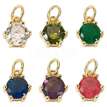 6Pcs 6 Colors Brass Pave Cubic Zirconia Pendants KK-TA0002-15-1