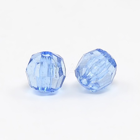 Blue Color Faceted Round Transparent Acrylic Beads X-DB6mmC16-1