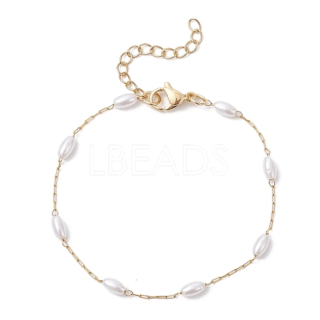 Plastic Pearl Oval Bead Link Bracelets BJEW-JB12603-1