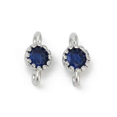 Brass Cubic Zirconia Flat Round Connector Charms KK-H204-02P-03-1